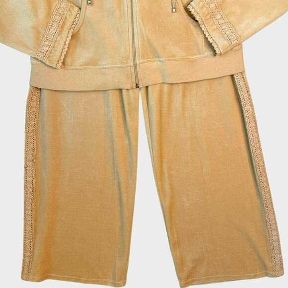 Daisy Fuentes Velvet Plush Hoodie Lounge Sweatpants Set Wide Leg Womens 1X Beige - Picture 4 of 12